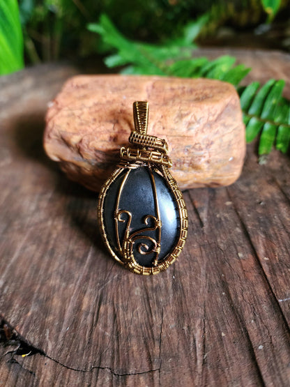 Copper Wire Wrap Crystal Shungite Copper Wire Wrapped Handmade Pendant Bronze