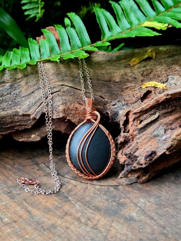 Shungite Copper Wire Wrapped Handmade Pendant Necklace - EMF Protection - Jewellery Australia