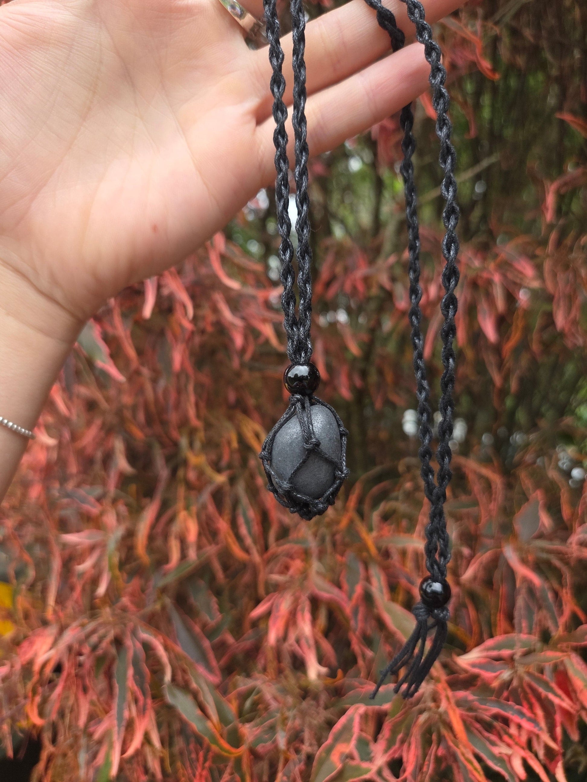 Jewellery Shungite Macrame Pendant Necklace Adjustable Cord EMF Protection