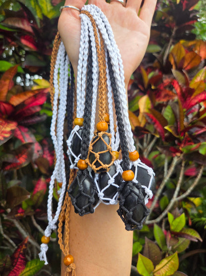 Jewellery Shungite Macrame Pendant Necklace Adjustable Cord EMF Protection