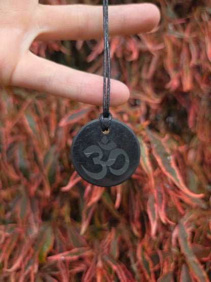 Shungite Pendant Necklace - Engraved Om - EMF Protection - Jewellery Australia