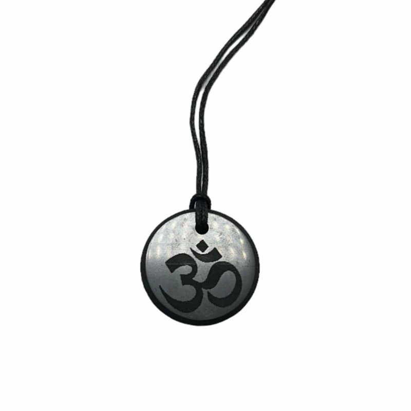 Shungite Pendant Necklace - Engraved Om - EMF Protection - Jewellery Australia