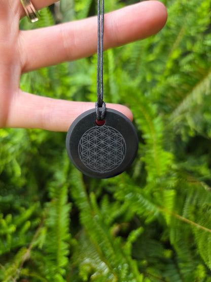 Jewellery Shungite Pendant Necklace - Flower of Life - EMF Protection