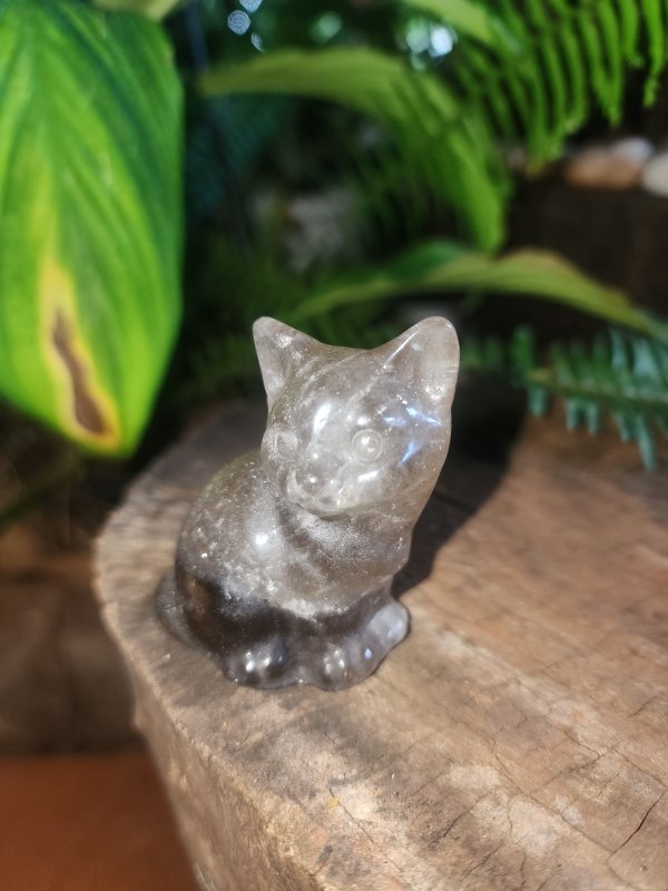 Smoky Quartz Cat Carving - Crystals Australia