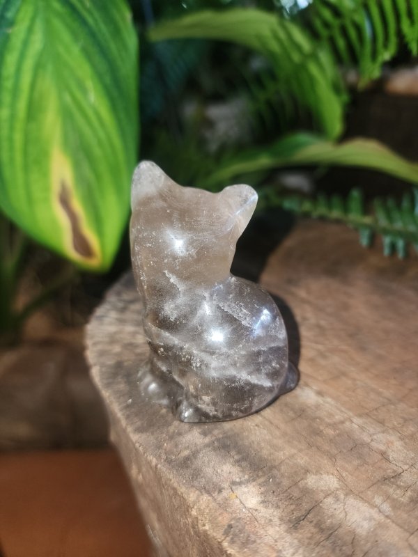 Smoky Quartz Cat Carving - Crystals Australia