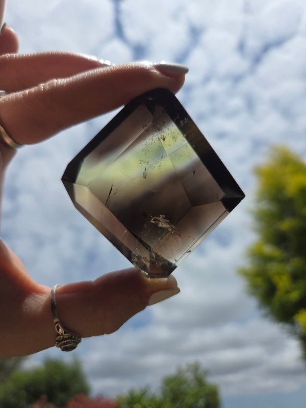 Smoky Quartz Crystal with Rainbow Inclusion Polished - Crystals Australia