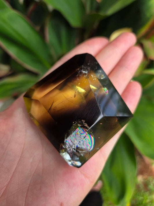 Smoky Quartz Crystal with Rainbow Inclusion Polished - Crystals Australia