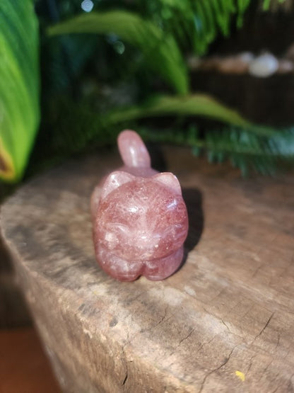 Strawberry Quartz Cat Carving - Crystals Australia