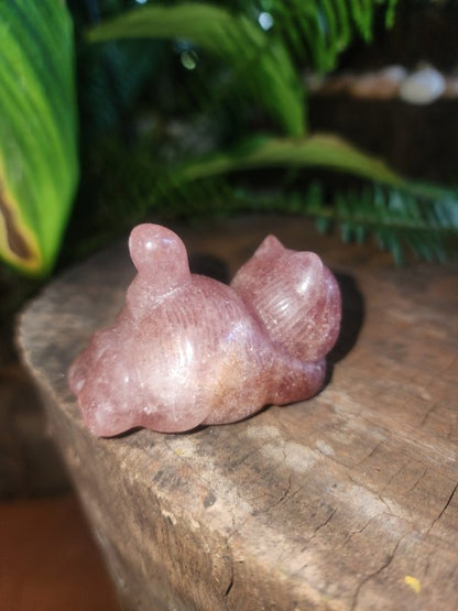 Strawberry Quartz Cat Carving - Crystals Australia