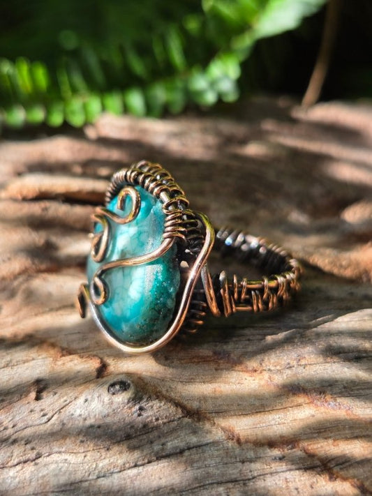 Teal Druzy Agate Copper Wire Wrapped Ring - Jewellery Australia