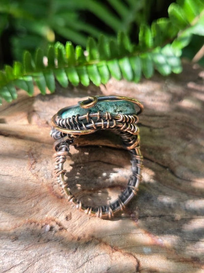Teal Druzy Agate Copper Wire Wrapped Ring - Jewellery Australia