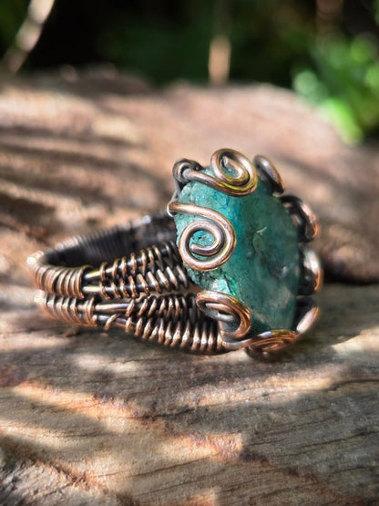 Teal Druzy Agate Copper Wire Wrapped Ring - Jewellery Australia