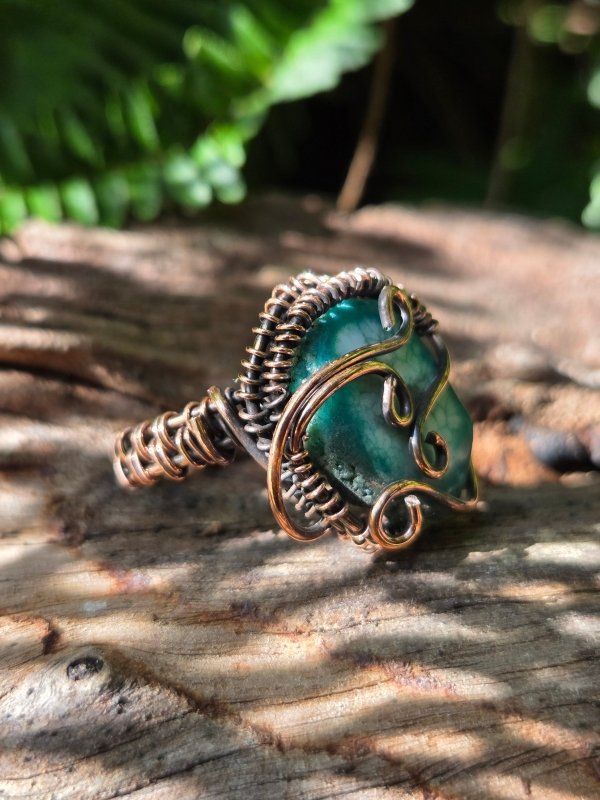 Teal Druzy Agate Copper Wire Wrapped Ring - Jewellery Australia
