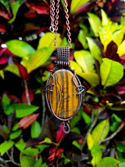 Tigers Eye Copper Wire Wrapped Crystal Pendant Necklace - Jewellery Australia