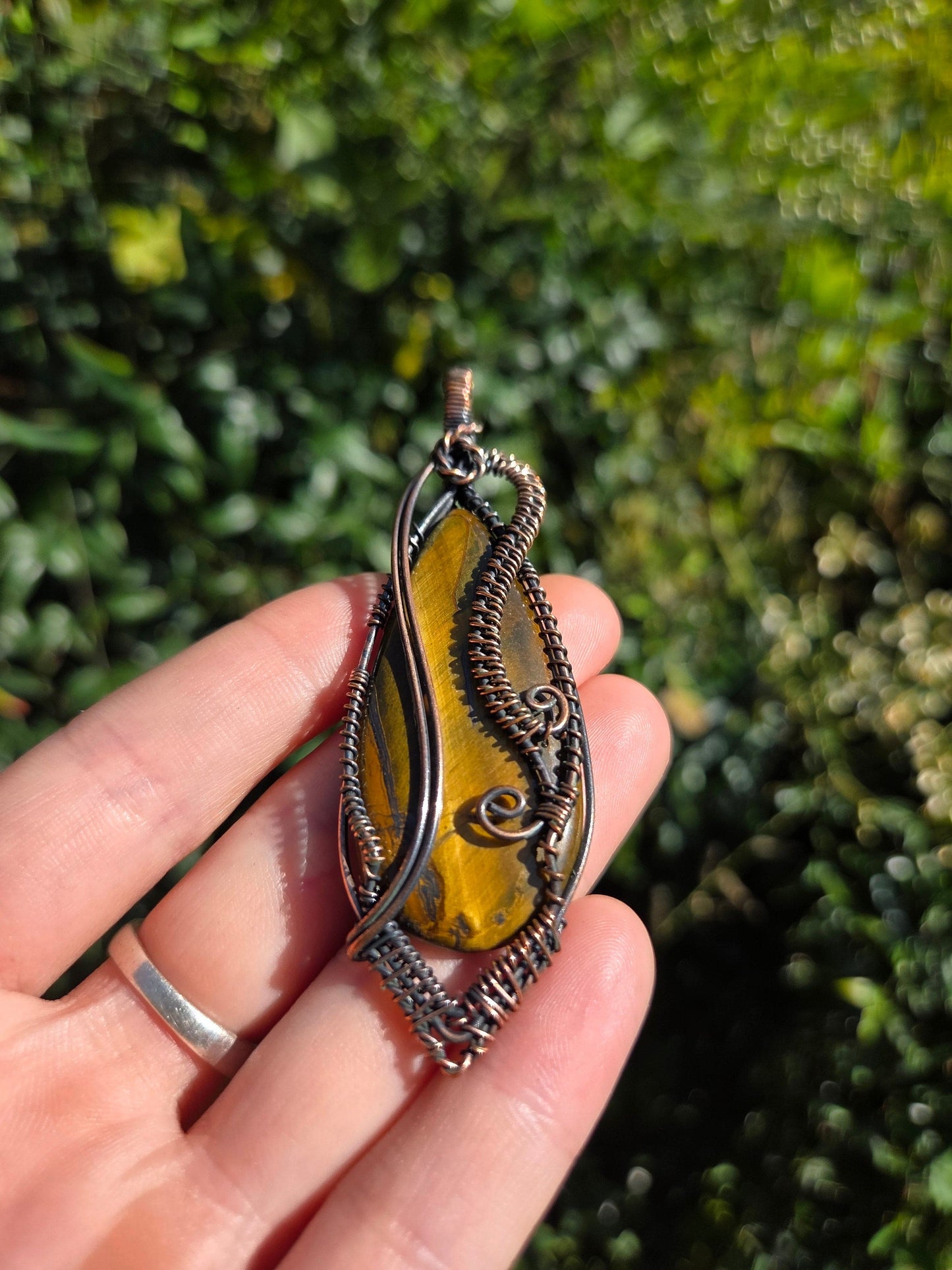 Copper Tigers Eye Copper Wire Wrapped Pendant Necklace