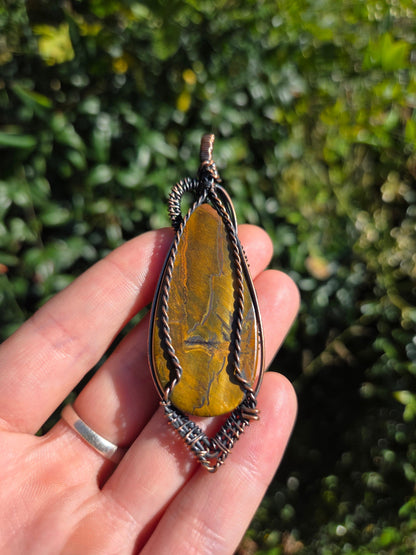 Copper Tigers Eye Copper Wire Wrapped Pendant Necklace