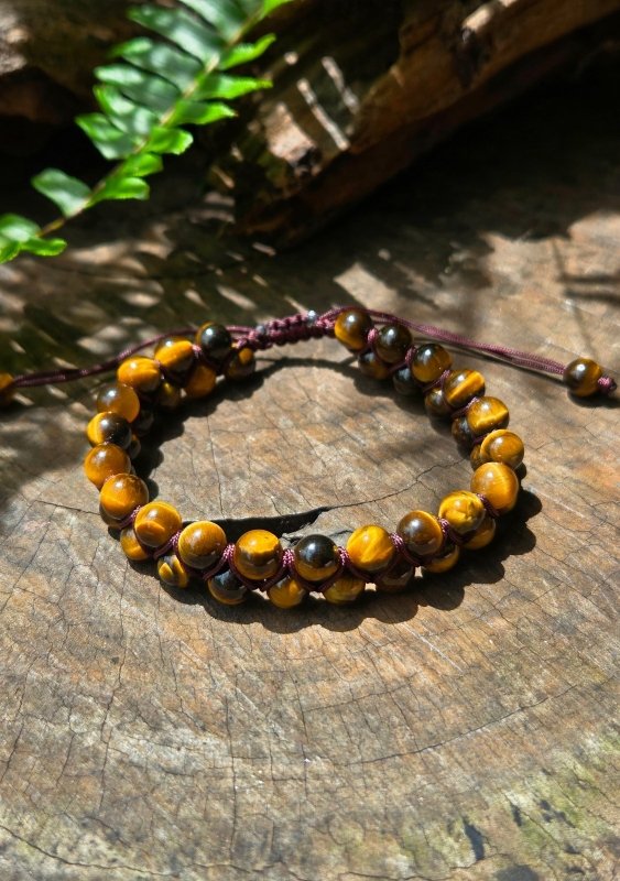 Tiger's Eye Crystal Bracelet – Adjustable 6mm Beaded Macrame - Jewellery Australia