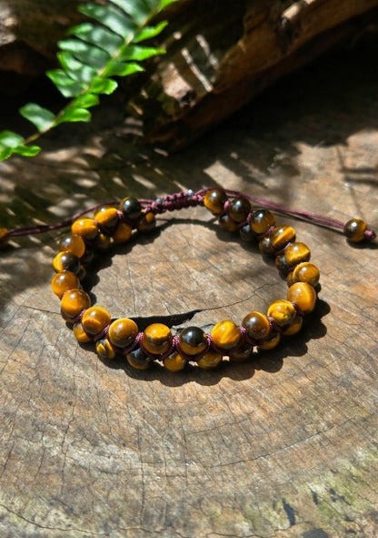 Tiger's Eye Crystal Bracelet – Adjustable 6mm Beaded Macrame - Jewellery Australia