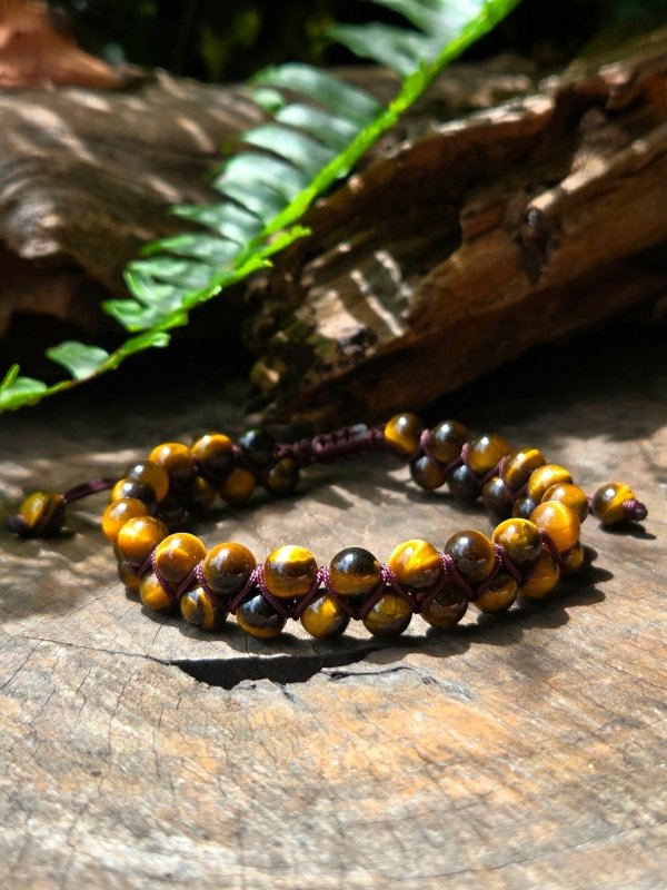 Tiger's Eye Crystal Bracelet – Adjustable 6mm Beaded Macrame - Jewellery Australia