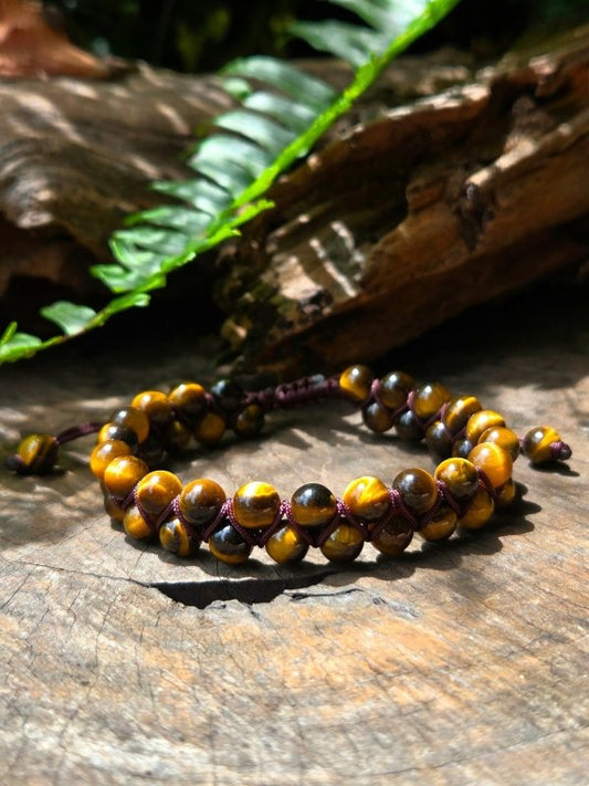 Tiger's Eye Crystal Bracelet – Adjustable 6mm Beaded Macrame - Jewellery Australia