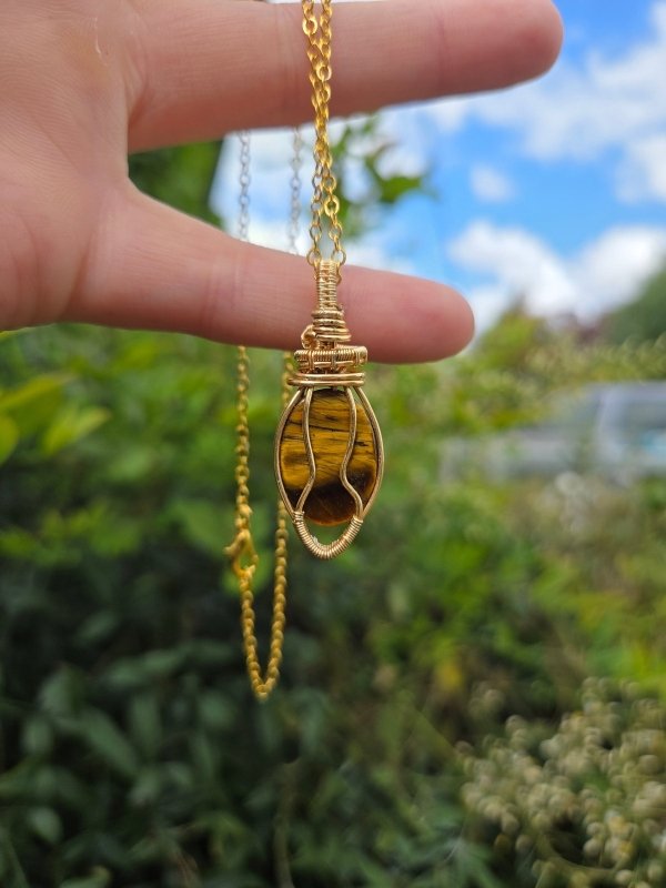 Tigers Eye Crystal Copper Wire Wrapped Handmade Pendant Necklace - Copper Wire Wrap Crystal Australia