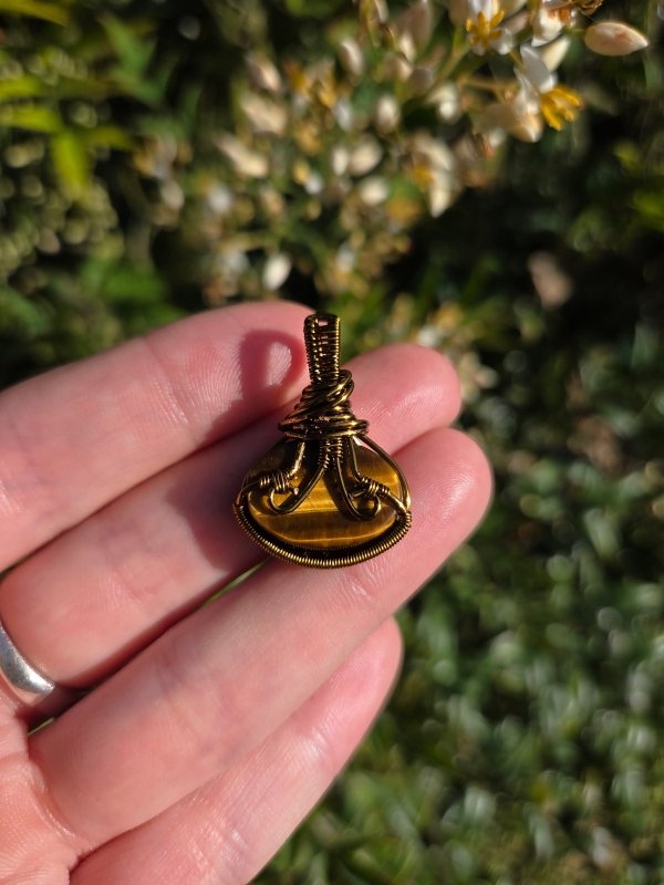 Tigers Eye Crystal Copper Wire Wrapped Handmade Pendant Necklace - Jewellery Australia