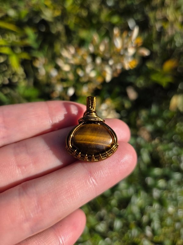 Tigers Eye Crystal Copper Wire Wrapped Handmade Pendant Necklace - Jewellery Australia