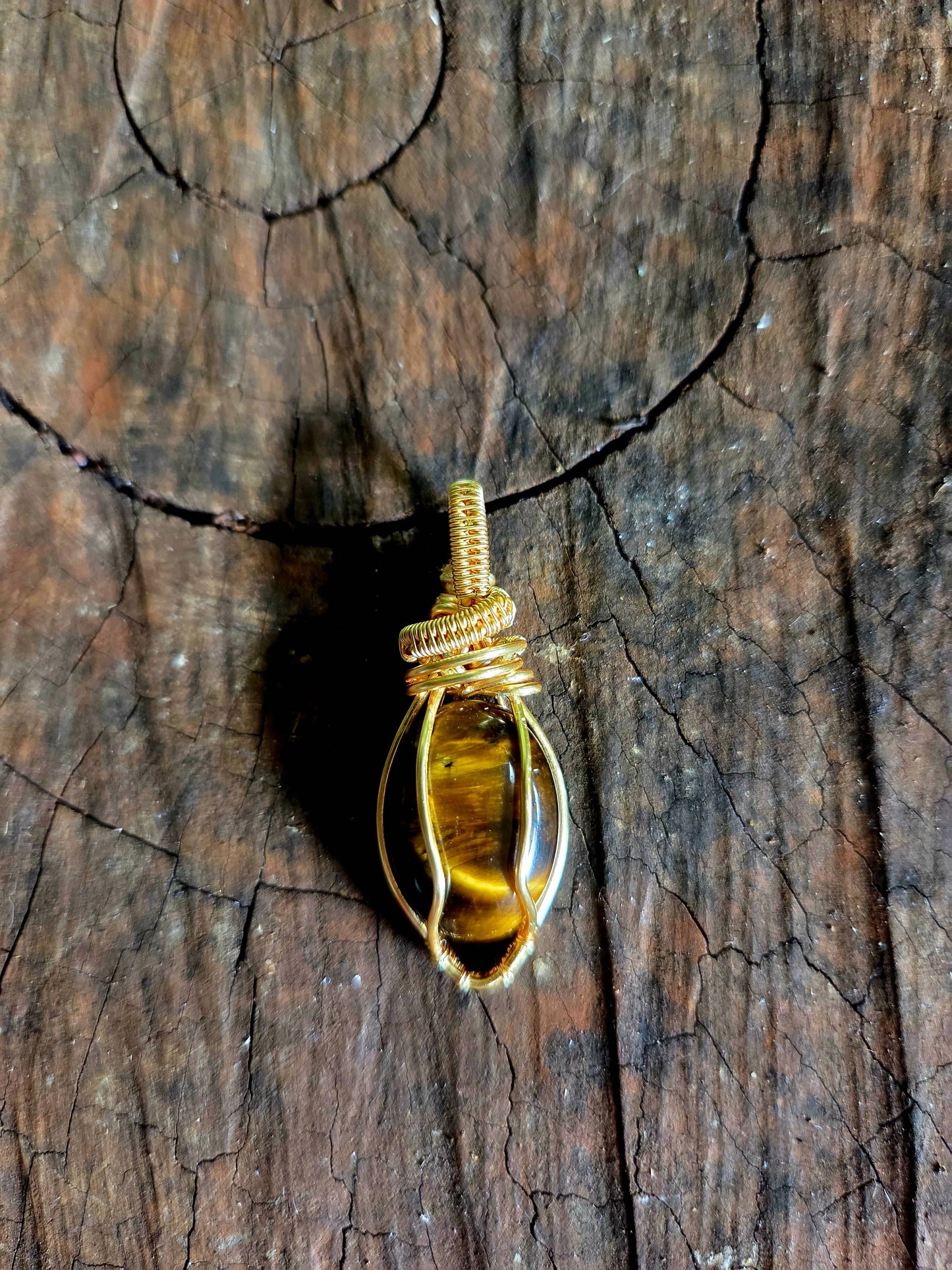 Copper Wire Wrap Crystal Tigers Eye Gold Copper Wire Wrap Pendant Necklace