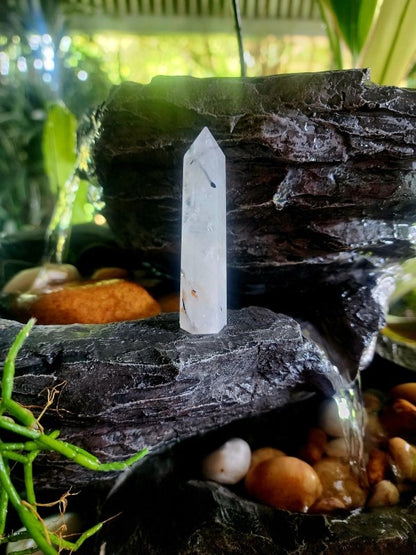 Tourmalinated Clear Quartz Tower Point - Crystals Australia