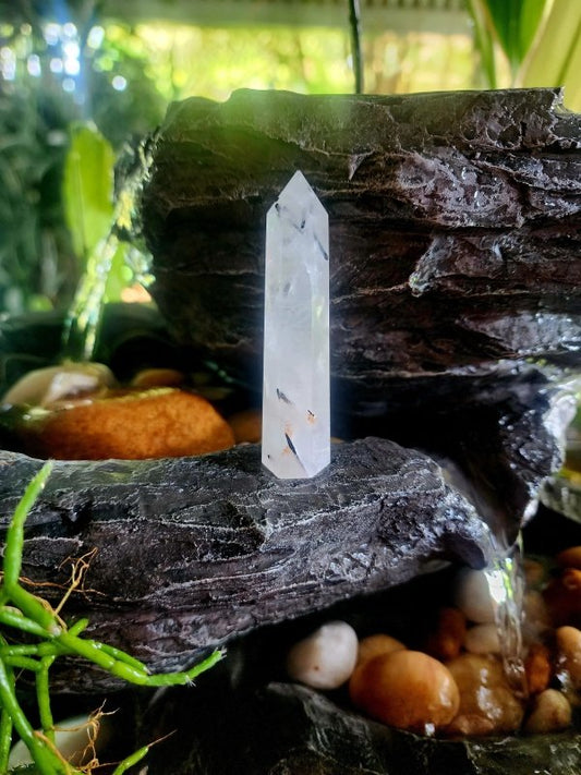 Tourmalinated Clear Quartz Tower Point - Crystals Australia