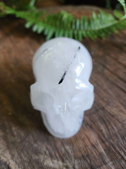 Carving Tourmalinated Quartz Crystal Skull Carving