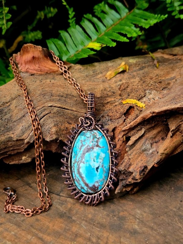 Turquoise Copper Wire Wrap Handmade Pendant Necklace - Jewellery Australia