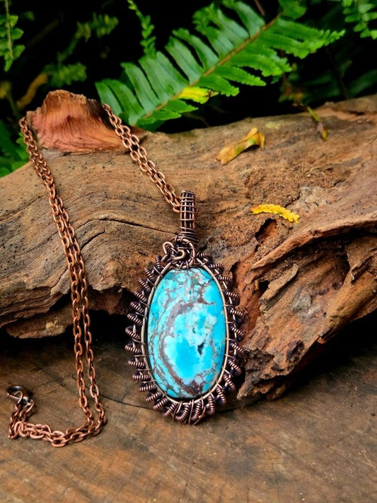 Turquoise Copper Wire Wrap Handmade Pendant Necklace - Jewellery Australia