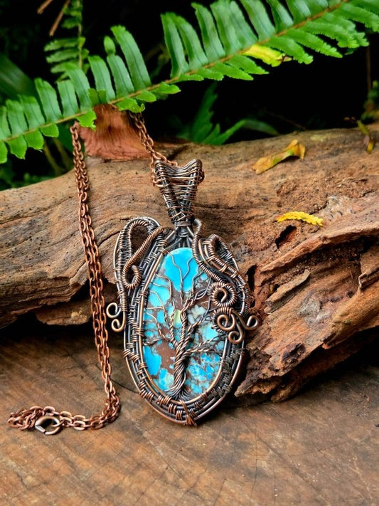 Turquoise Copper Wire Wrapped Handmade Pendant Necklace - Jewellery Australia