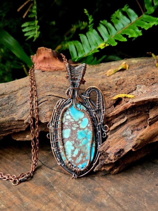 Turquoise Copper Wire Wrapped Handmade Pendant Necklace - Jewellery Australia