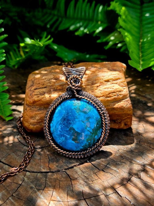 Turquoise Crystal Copper Wire Wrapped Handmade Pendant Necklace - Jewellery Australia