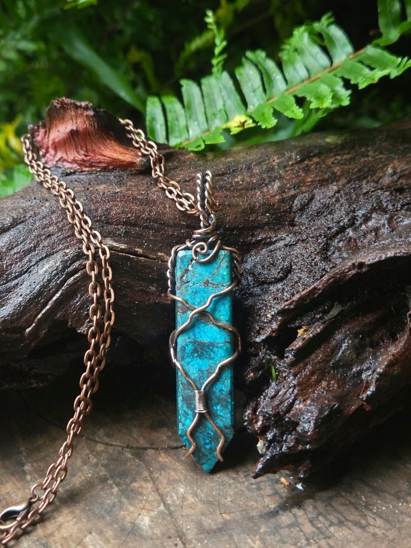 Turquoise Point Copper Wire Wrapped Handmade Pendant Necklace - Jewellery Australia