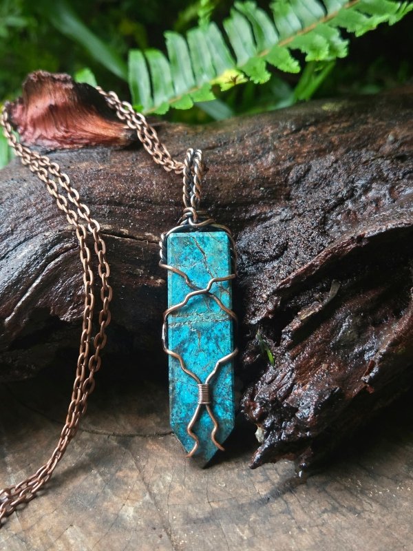 Turquoise Point Copper Wire Wrapped Handmade Pendant Necklace - Jewellery Australia