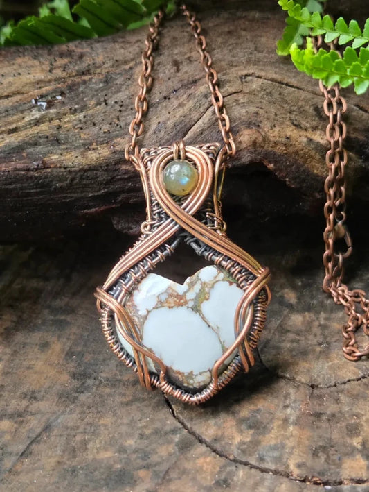 Wild Horse Jasper Magnesite Copper Wire Wrapped Pendant Necklace - Jewellery Australia
