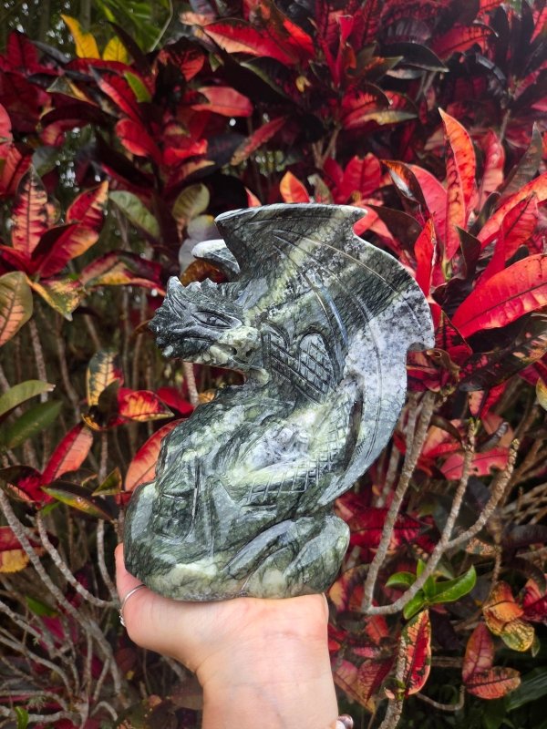 Xiuyan Jade Crystal Dragon Carving - Crystals Australia