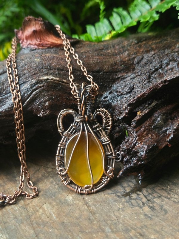 Yellow Chalcedony Copper Wire Wrapped Handmade Pendant Necklace - Jewellery Australia