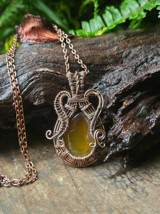 Yellow Chalcedony Copper Wire Wrapped Handmade Pendant Necklace - Jewellery Australia