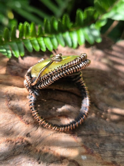 Yellow Druzy Agate Copper Wire Wrapped Ring - Jewellery Australia