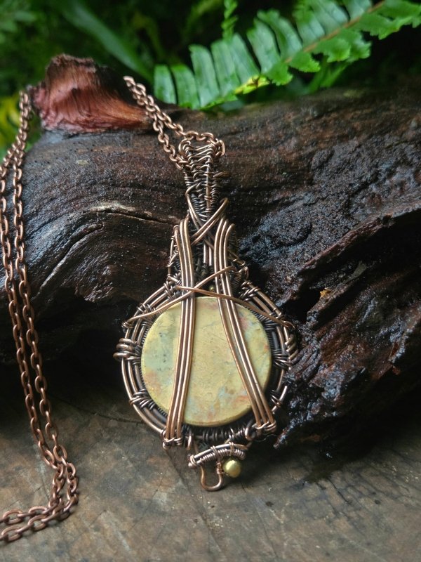 Yellow Jasper Copper Wire Wrapped Handmade Pendant Necklace - Jewellery Australia