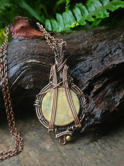 Yellow Jasper Copper Wire Wrapped Handmade Pendant Necklace - Jewellery Australia
